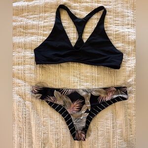 Billabong Black and Leaf Print Bikini Set